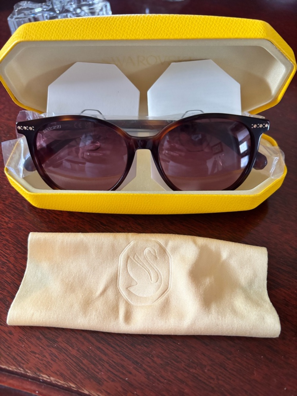 Swarovski Brown Gradient Cat-Eye Sunglasses with Crystal Accents